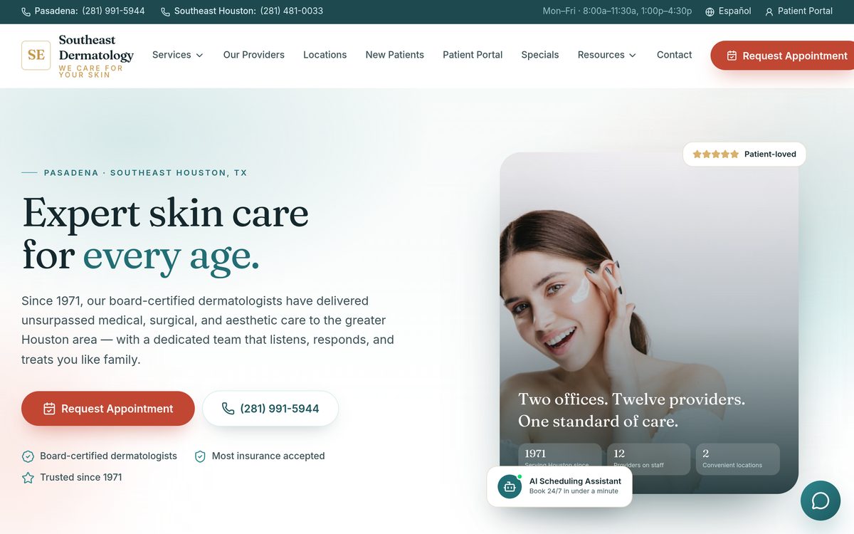 The Southeast Dermatology website we designed and built